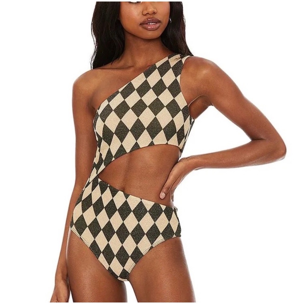 NWT Beach Riot Celine One Piece Swimsuit Diamond Shine Gold Black - Large